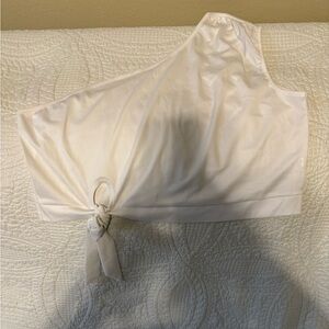 One shoulder white top